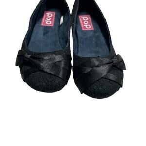 Pop Glenna Sz 8.5 Black Lace Fabric Slip On Loafer Bow Ballet Flat Women Shoe